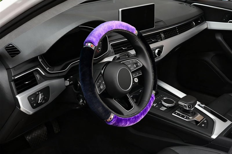 LABBYWAY Plush Steering Wheel Cover with Bling Bling Crystal Rhinestone, Universal 15 Inch Elastic Fluffy Steering Wheel Accessories for Women Girls, Purple - Image 5